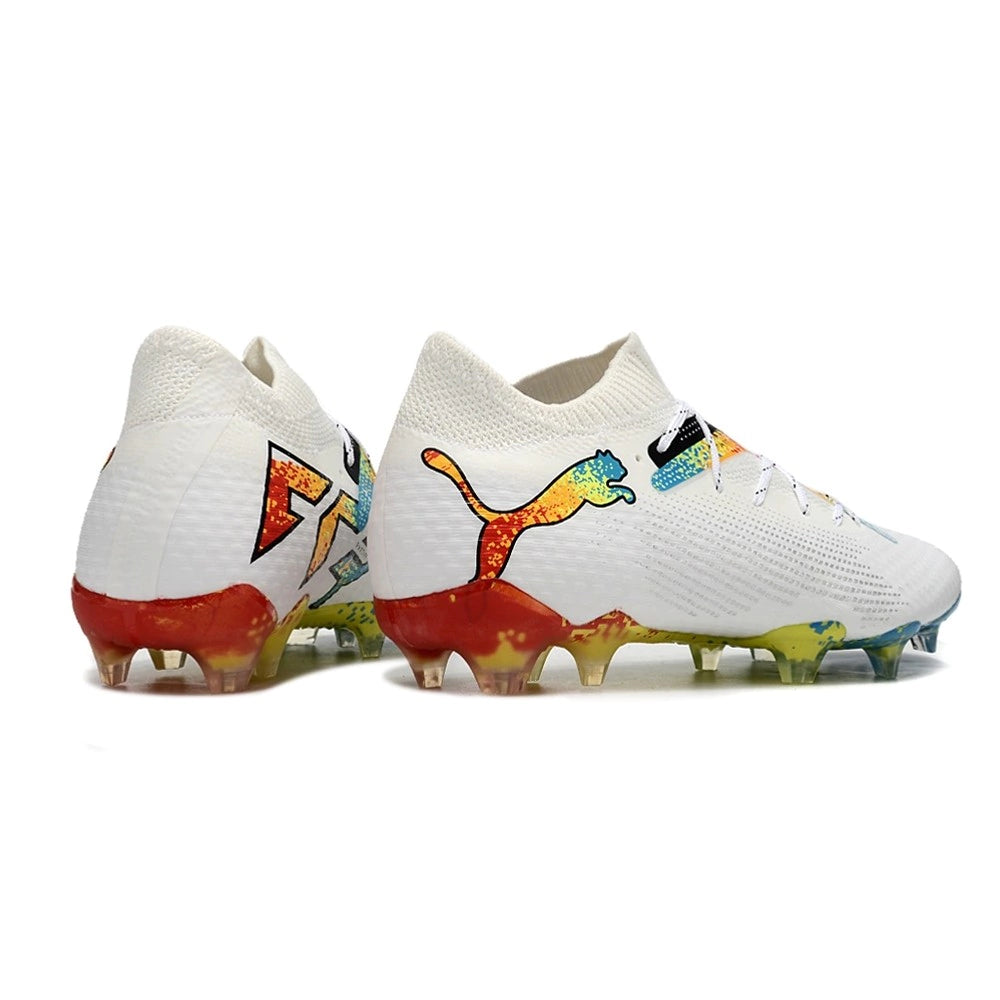 Chuteira Puma Future 7 Ultimate Campo FG - Branco/Azul/Amarelo